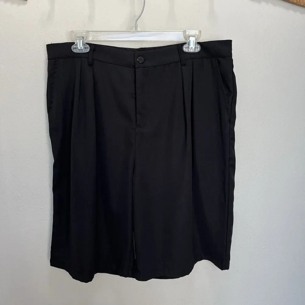 Ranlege | Black Bermuda Shorts Women XXL Pleated 10” Inseam